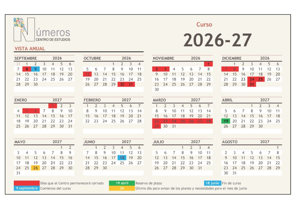Calendario curso 2026-27